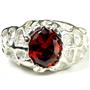 925 Sterling Silver Men's Nugget Ring, Garnet CZ, SR168