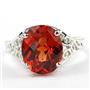 SR057, Created Padparadsha Sapphire, 925 Silver Ring