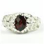 925 Sterling Silver Men's Nugget Ring, Mozambique Garnet, SR168