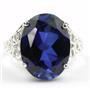 Sterling Silver Ladies Ring, Created Blue Sapphire, SR049