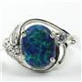 Sterling Silver Ladies Ring, Created Blue Green Opal, SR021