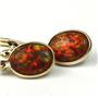 14k Gold Leverback Earrings, Created Red/Brown Opal, E001