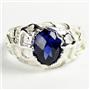 925 Sterling Silver Men's Nugget Ring, Created Blue Sapphire, SR168