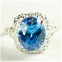 Sterling Silver Ladies Ring, Swiss Blue CZ, SR009