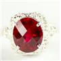 SR009,  Created Ruby, 925 Sterling Silver Antique Style Filigree Ring
