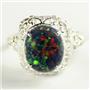 Sterling Silver Ladies Ring, Created Black Opal, SR009