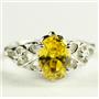 SR302, Golden Yellow CZ, 925 Sterling Silver Ladies Ring