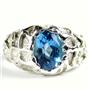 925 Sterling Silver Men's Nugget Ring, Swiss Blue Topaz, SR168