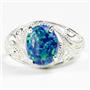 SR083, Created Blue Green Opal, 925 Sterling Silver Ladies Ring