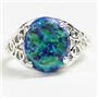 SR057, Created Blue Green Opal, 925 Sterling Silver Ladies Ring