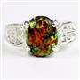 Created Black Opal, 925 Sterling Silver Ladies Ring, SR369
