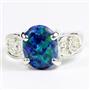 Created Blue Green Opal, 925 Sterling Silver Ladies Ring, SR369