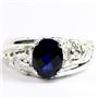 925 Sterling Silver Men's Nugget Ring, Created Blue Sapphire, SR368