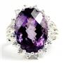 925 Sterling Silver Ladies Halo Ring, Amethyst, SR270