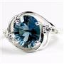 Sterling Silver Ladies Ring, Concave Cut London Blue Topaz, SR021