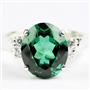 925 Sterling Silver Ladies Filigree Ring, Russian Nanocrystal Emerald, SR244