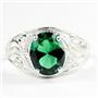 925 Sterling Silver Ladies Filigree Ring, Russian Nanocrystal Emerald, SR083