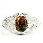 Created Black Opal, 925 Sterling Silver Ladies Ring, SR113