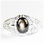 925 Sterling Silver Ladies Filigree Ring, Black Star Sapphire, SR113
