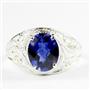 Created Blue Sapphire, 925 Sterling Silver Ladies Ring, SR083