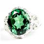 925 Sterling Silver Ladies Filigree Ring, Russian Nanocrystal Emerald, SR114