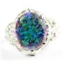 Created Blue Green Opal, 925 Sterling Silver Ladies Ring, SR114