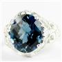 925 Sterling Silver Ladies Filigree Ring, London Blue Topaz, SR114