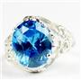 925 Sterling Silver Ladies Filigree Ring, Swiss Blue CZ, SR114