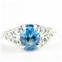 Sterling Silver Ladies Ring, Swiss Blue CZ, SR005