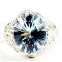 925 Sterling Silver Ladies Ring, Concave Cut Swiss Blue Topaz, SR114