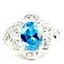 925 Sterling Silver Ladies Filigree Ring, Swiss Blue CZ, SR125