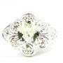 925 Sterling Silver Ladies Filigree Ring, Green Amethyst (Prasiolite), SR125