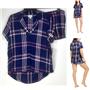 Jenni Womens Soft Pajama Top & Shorts Set Navy Sail Plaid Choose Size New