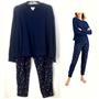 Jenni Waffle Knit Pajama Top & Jogger Pants Set Holiday Lights Blue Opt Size New