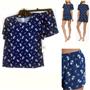 FLORA NIKROOZ Averie Rib Knit Pajama Top & Shorts Set Navy Floral Ch Size T90446
