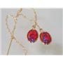 14k Gold Threader Earrings, Created Red/Brown Opal, E005