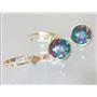 14k Gold Leverback Earrings, Mystic Fire Topaz, E111