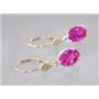 14k Gold Leverback Earrings, Created Pink Sapphire, E001