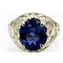 Sterling Silver Ladies Ring, Created Blue Sapphire, SR004