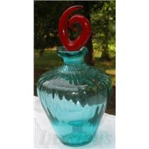 Handbown Green Perfume Bottle w/ Unique Red Stopper