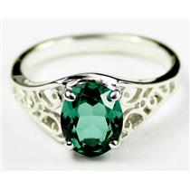 Sterling Silver Ladies Ring, Russian Nanocrystal Emerald, SR005
