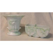 Vintage Akro Agate Green White Marbled Planter and Vase