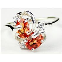 Sterling Silver Ladies Ring, Created Padparadscha Sapphire, SR016