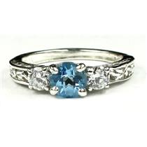 925 Sterling Silver Engagement Ring, Swiss Blue Topaz w/ Accents, SR254