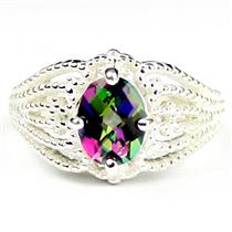 SR365, Mystic Fire Topaz, 925 Sterling Silver Beaded Ladies Ring