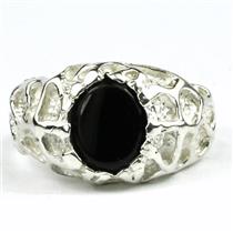925 Sterling Silver Men's Nugget Ring, Black Onyx, SR168