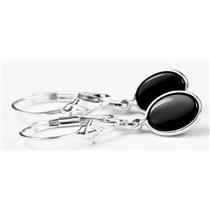 925 Sterling Silver Leverback Earrings, Black Onyx, SE001