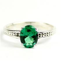 925 Sterling Silver Ladies Filigree Ring, Russian Nanocrystal Emerald, SR371