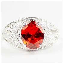 Created Padparadsha Sapphire, 925 Sterling Silver Ladies Ring, SR083