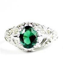 925 Sterling Silver Ladies Filigree Ring, Russian Nanocrystal Emerald, SR113